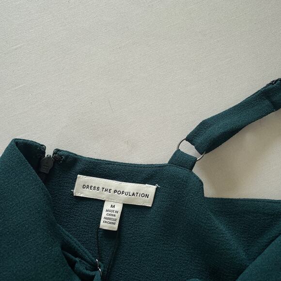 Dress The Population Aline Dress Medium Green Pine Fit Flare Pockets Party Event - Picture 3 of 11